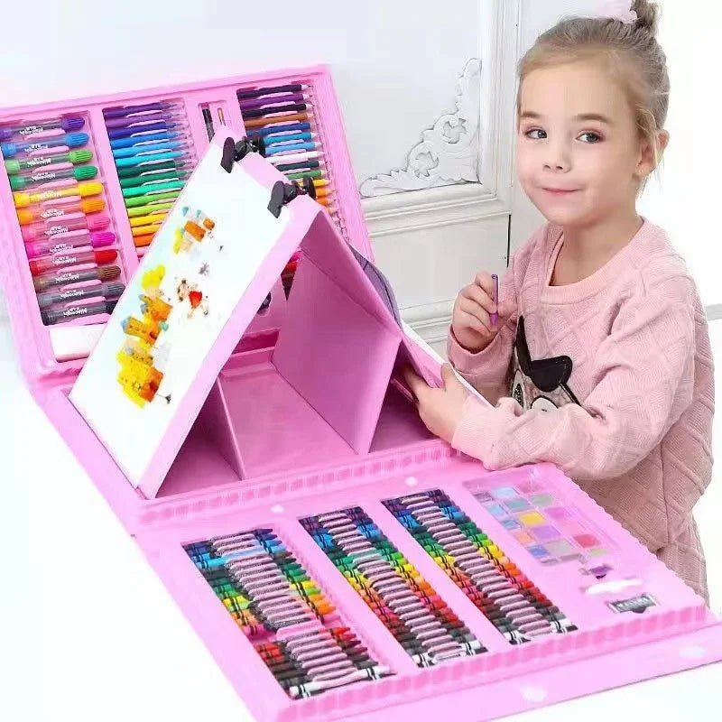 🎨 Super Kit de Arte Portátil para Niños – 208 Piezas de Colores, Crayones y Acuarelas.