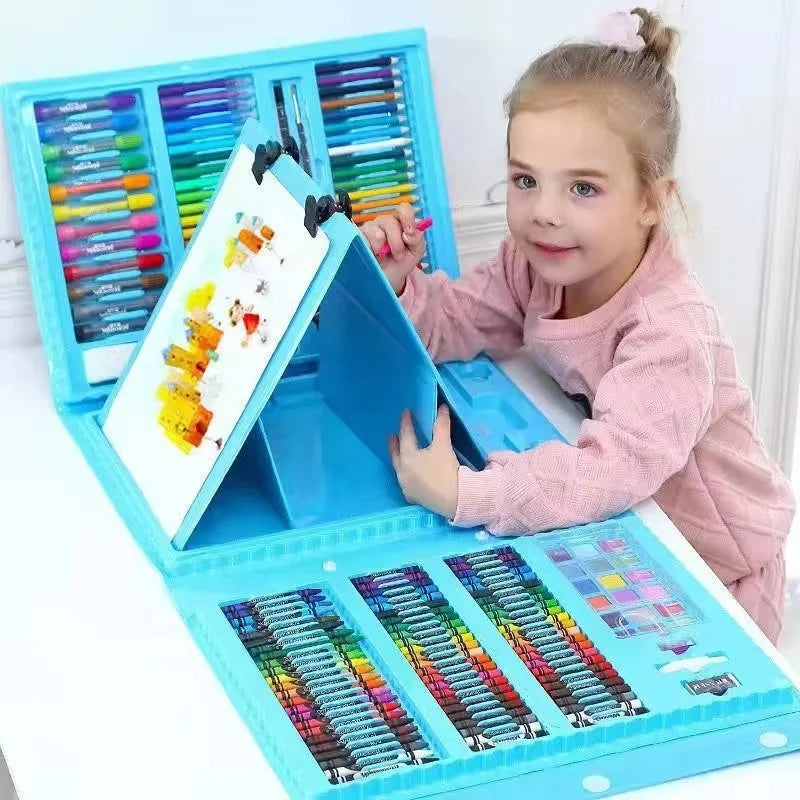 🎨 Super Kit de Arte Portátil para Niños – 208 Piezas de Colores, Crayones y Acuarelas.