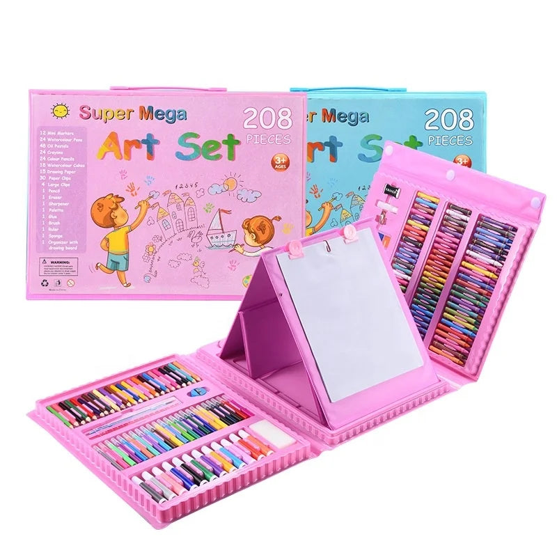 🎨 Super Kit de Arte Portátil para Niños – 208 Piezas de Colores, Crayones y Acuarelas.
