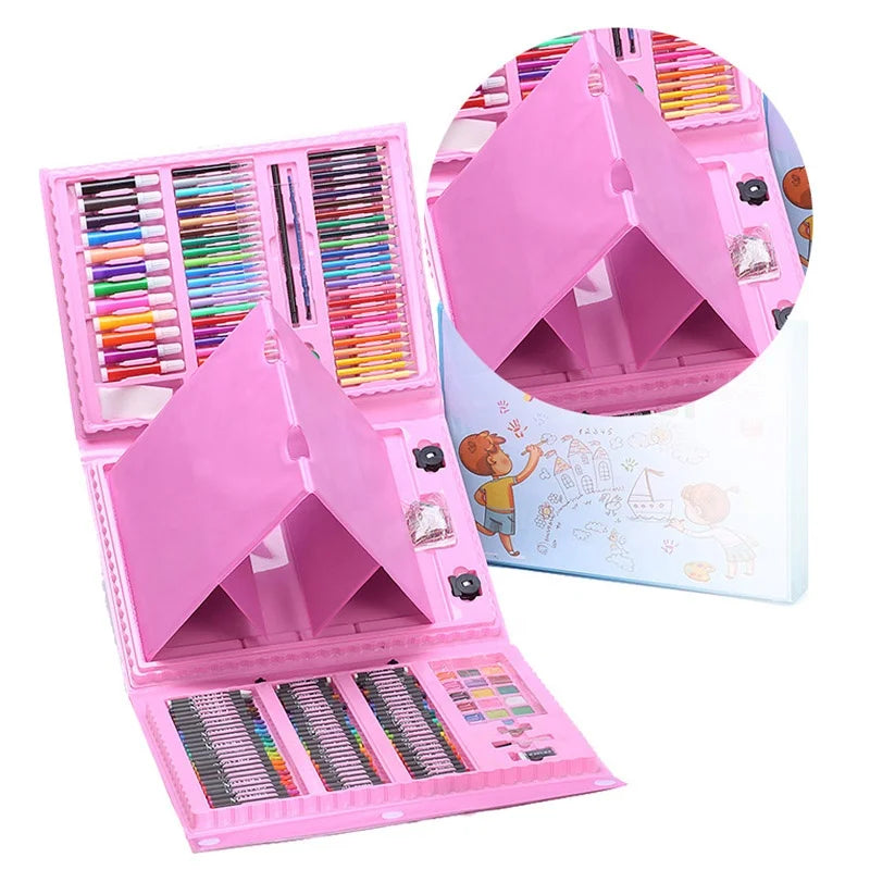 🎨 Super Kit de Arte Portátil para Niños – 208 Piezas de Colores, Crayones y Acuarelas.