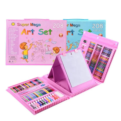 🎨 Super Kit de Arte Portátil para Niños – 208 Piezas de Colores, Crayones y Acuarelas.